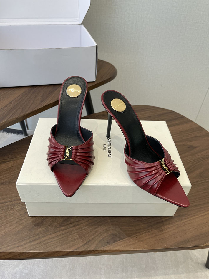 最高級サンローランスーパーコピー YSL 2026新作 95mmヒール バビロン ミュール スムースレザー ワインレッド 2630681 サンダル レディース 疲れない - 画像 (9)