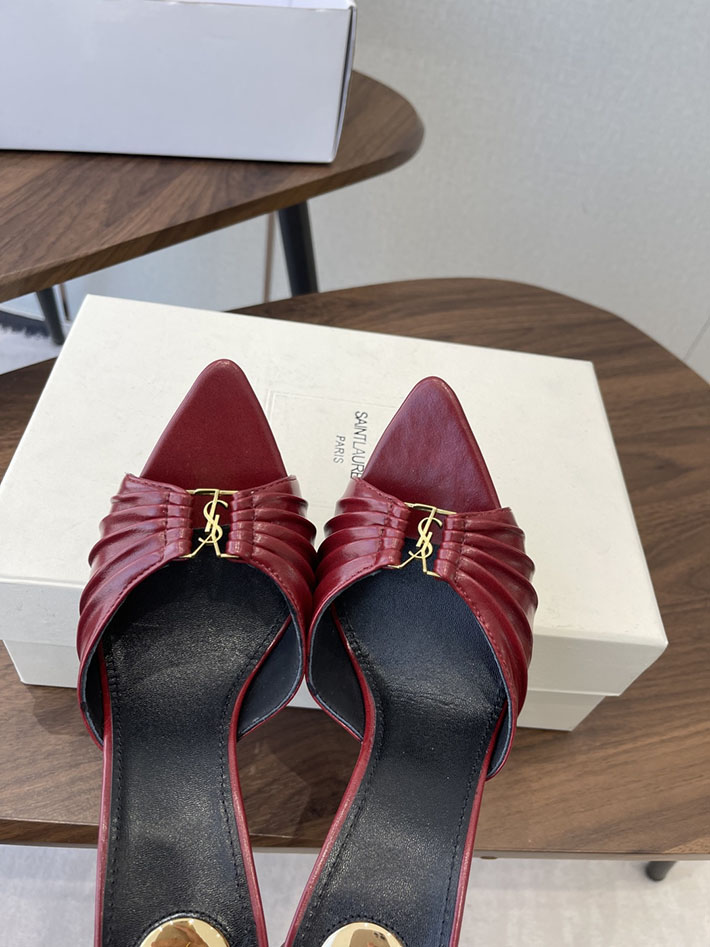 最高級サンローランスーパーコピー YSL 2026新作 95mmヒール バビロン ミュール スムースレザー ワインレッド 2630681 サンダル レディース 疲れない - 画像 (8)