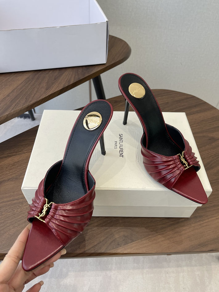 最高級サンローランスーパーコピー YSL 2026新作 95mmヒール バビロン ミュール スムースレザー ワインレッド 2630681 サンダル レディース 疲れない - 画像 (7)
