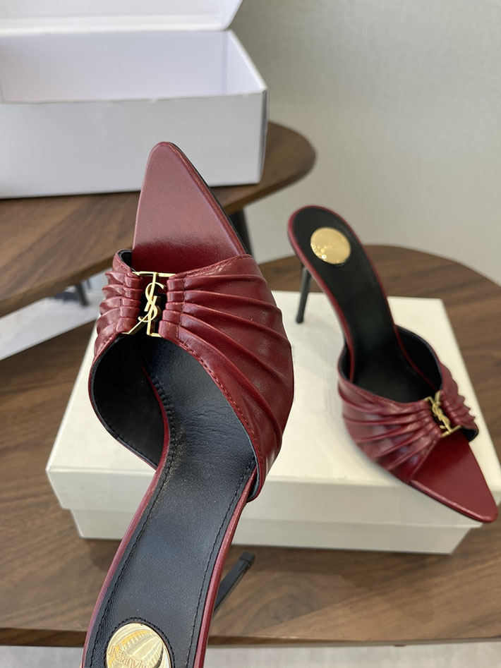 最高級サンローランスーパーコピー YSL 2026新作 95mmヒール バビロン ミュール スムースレザー ワインレッド 2630681 サンダル レディース 疲れない - 画像 (6)