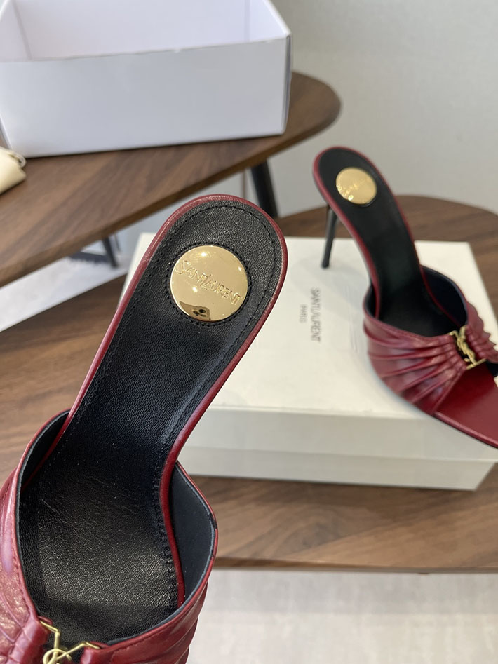 最高級サンローランスーパーコピー YSL 2026新作 95mmヒール バビロン ミュール スムースレザー ワインレッド 2630681 サンダル レディース 疲れない - 画像 (5)