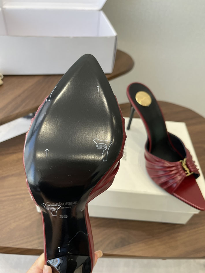 最高級サンローランスーパーコピー YSL 2026新作 95mmヒール バビロン ミュール スムースレザー ワインレッド 2630681 サンダル レディース 疲れない - 画像 (4)
