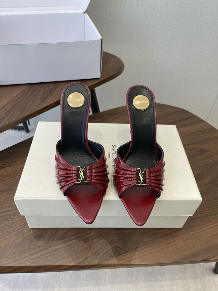 最高級サンローランスーパーコピー YSL 2026新作 95mmヒール バビロン ミュール スムースレザー ワインレッド 2630681 サンダル レディース 疲れない - 画像 (3)