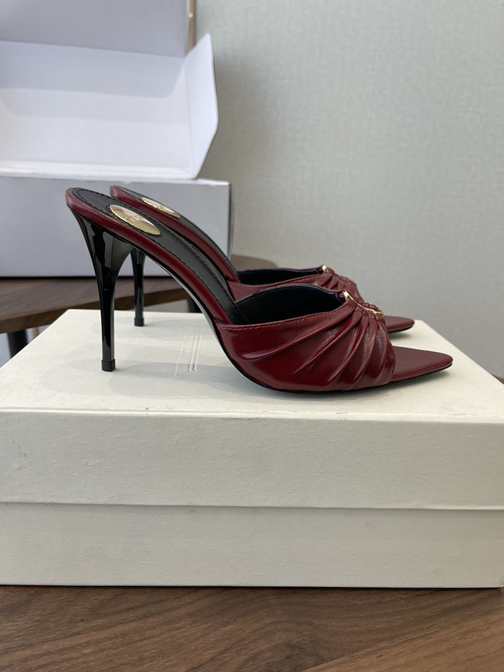 最高級サンローランスーパーコピー YSL 2026新作 95mmヒール バビロン ミュール スムースレザー ワインレッド 2630681 サンダル レディース 疲れない - 画像 (2)