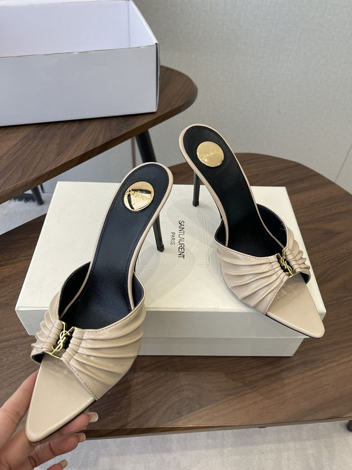 最高級サンローランスーパーコピー YSL 2026新作 95mmヒール バビロン ミュール スムースレザー ベージュ 2630682 ミュールサンダル レディース きれいめ - 画像 (8)