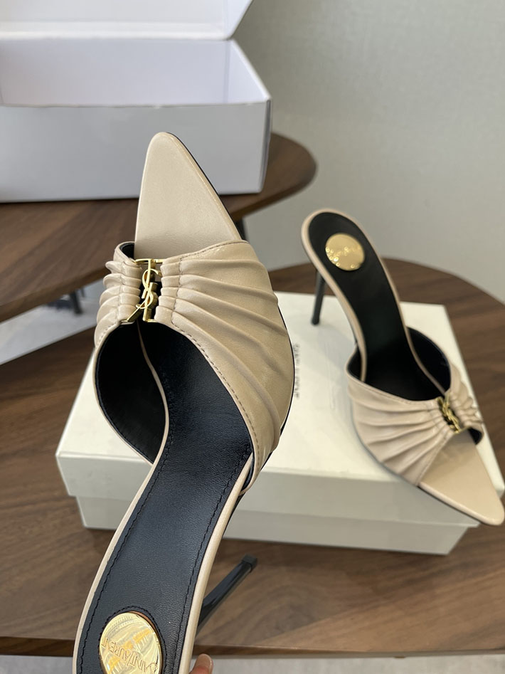 最高級サンローランスーパーコピー YSL 2026新作 95mmヒール バビロン ミュール スムースレザー ベージュ 2630682 ミュールサンダル レディース きれいめ - 画像 (7)