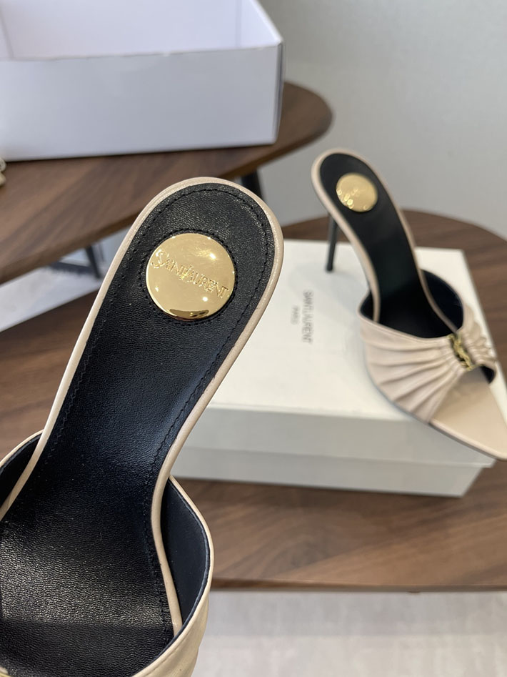 最高級サンローランスーパーコピー YSL 2026新作 95mmヒール バビロン ミュール スムースレザー ベージュ 2630682 ミュールサンダル レディース きれいめ - 画像 (6)