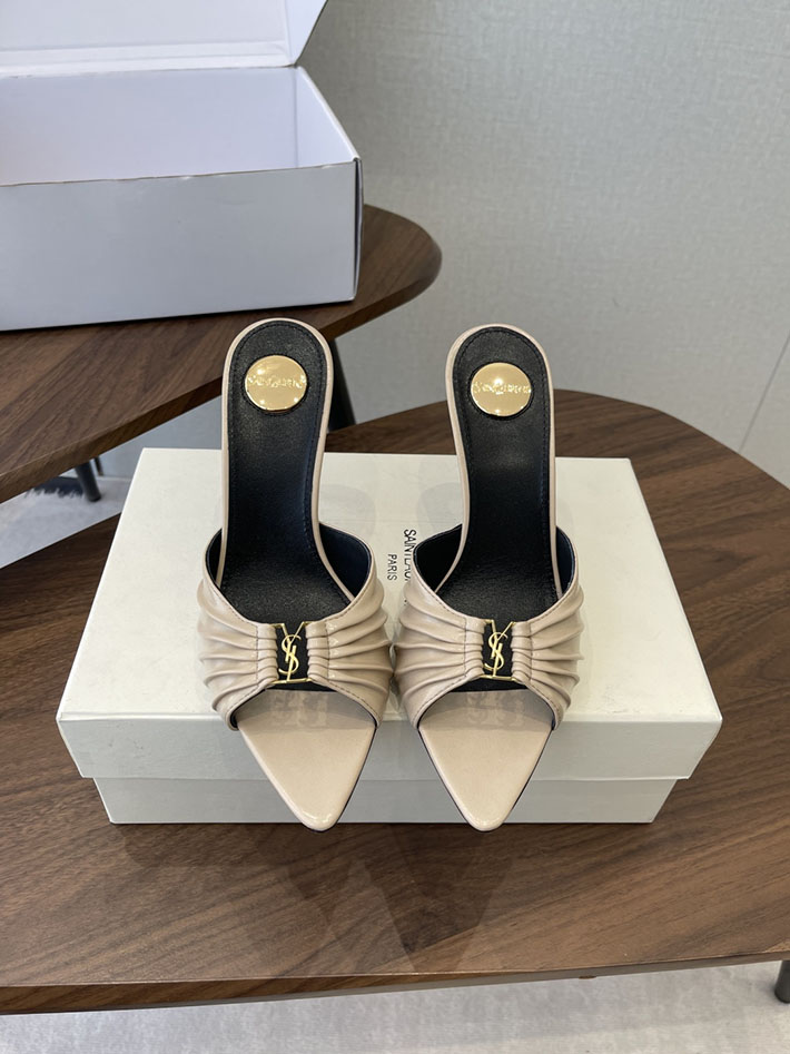 最高級サンローランスーパーコピー YSL 2026新作 95mmヒール バビロン ミュール スムースレザー ベージュ 2630682 ミュールサンダル レディース きれいめ - 画像 (3)