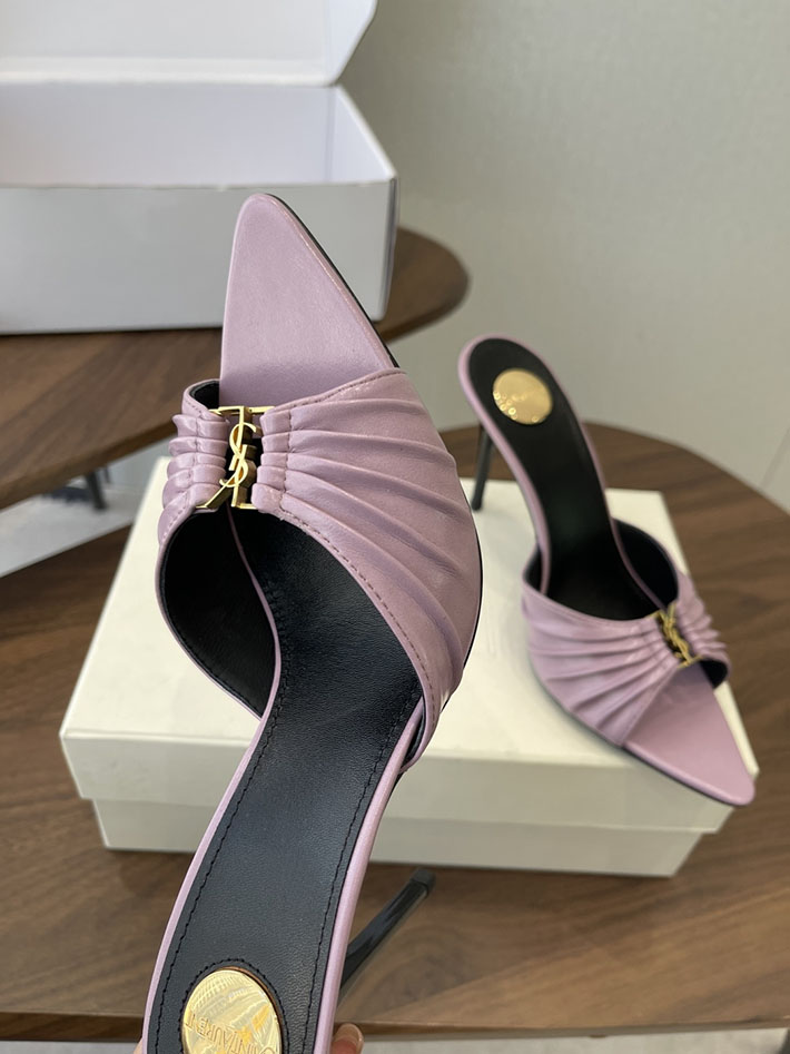 最高級サンローランスーパーコピー YSL 2026新作 95mmヒール バビロン ミュール スムースレザー ピンク 2630683 ミュールサンダル ヒール - 画像 (6)