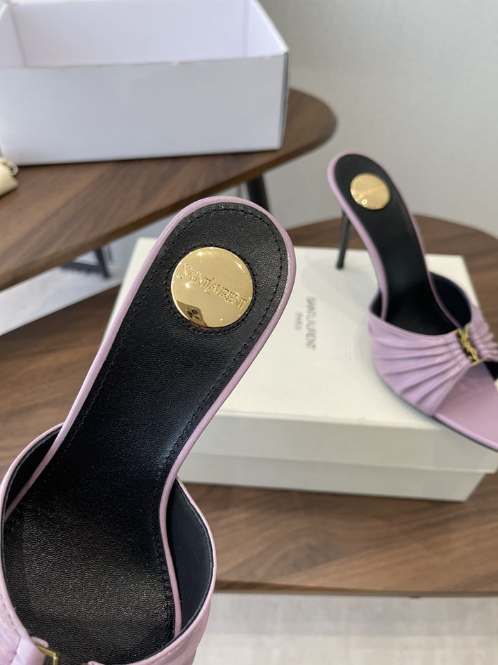 最高級サンローランスーパーコピー YSL 2026新作 95mmヒール バビロン ミュール スムースレザー ピンク 2630683 ミュールサンダル ヒール - 画像 (5)