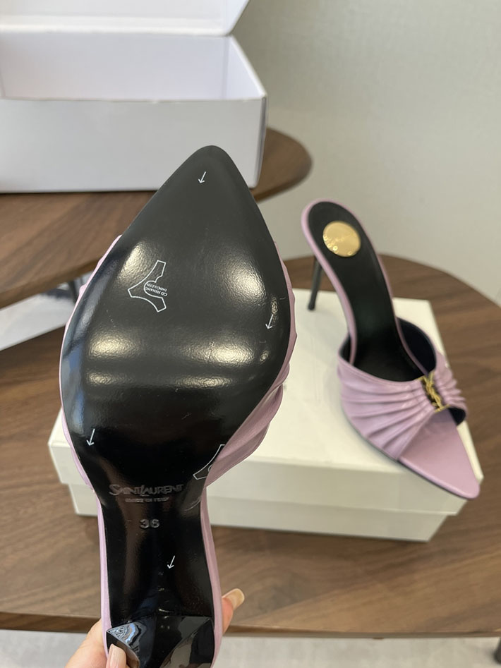 最高級サンローランスーパーコピー YSL 2026新作 95mmヒール バビロン ミュール スムースレザー ピンク 2630683 ミュールサンダル ヒール - 画像 (4)