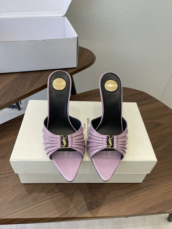 最高級サンローランスーパーコピー YSL 2026新作 95mmヒール バビロン ミュール スムースレザー ピンク 2630683 ミュールサンダル ヒール - 画像 (3)