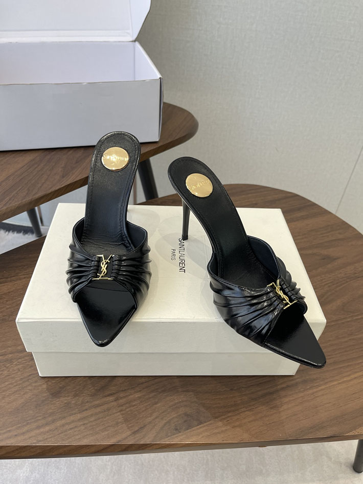 最高級サンローランスーパーコピー YSL 2026新作 95mmヒール バビロン ミュール スムースレザー ブラック 2630684 ミュール ヒール レディース - 画像 (9)