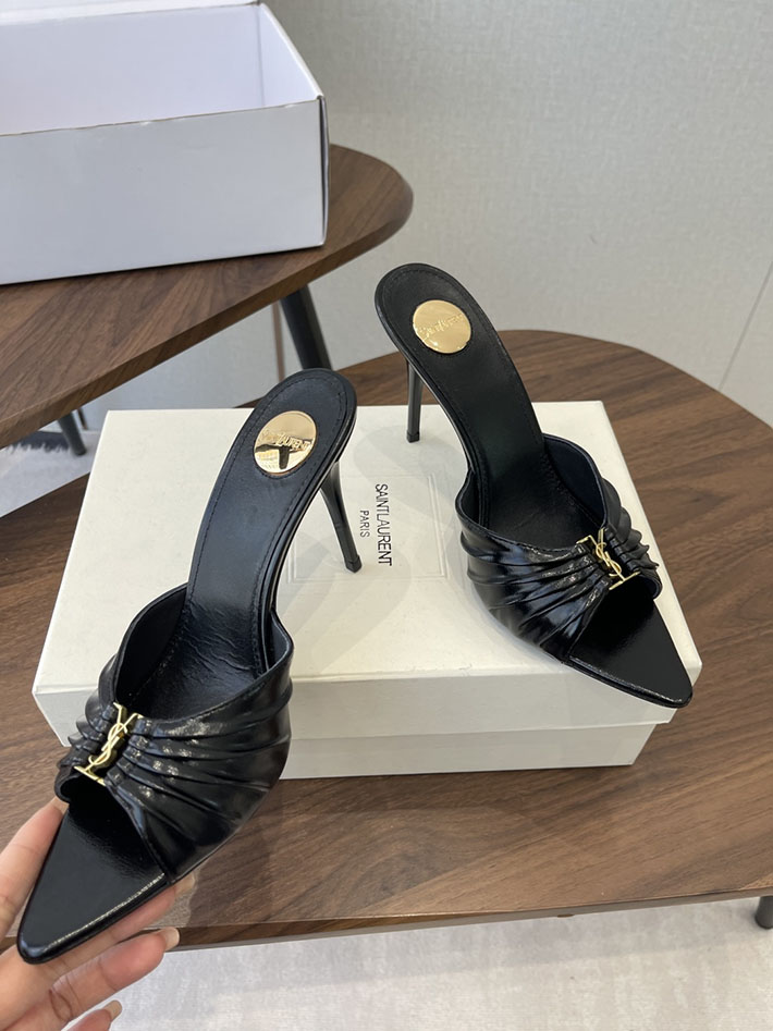 最高級サンローランスーパーコピー YSL 2026新作 95mmヒール バビロン ミュール スムースレザー ブラック 2630684 ミュール ヒール レディース - 画像 (8)