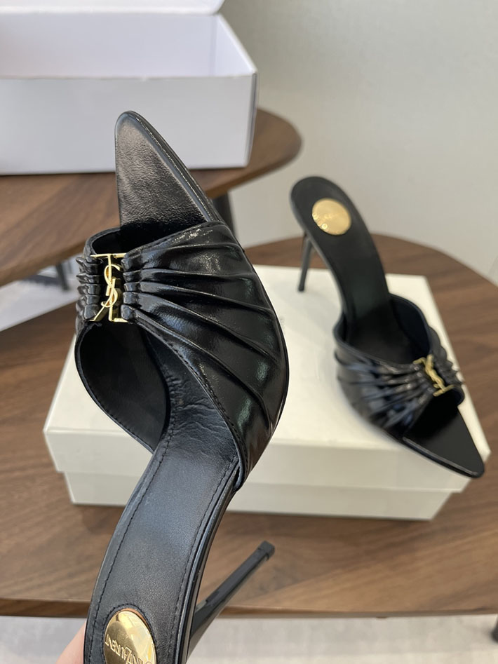 最高級サンローランスーパーコピー YSL 2026新作 95mmヒール バビロン ミュール スムースレザー ブラック 2630684 ミュール ヒール レディース - 画像 (7)
