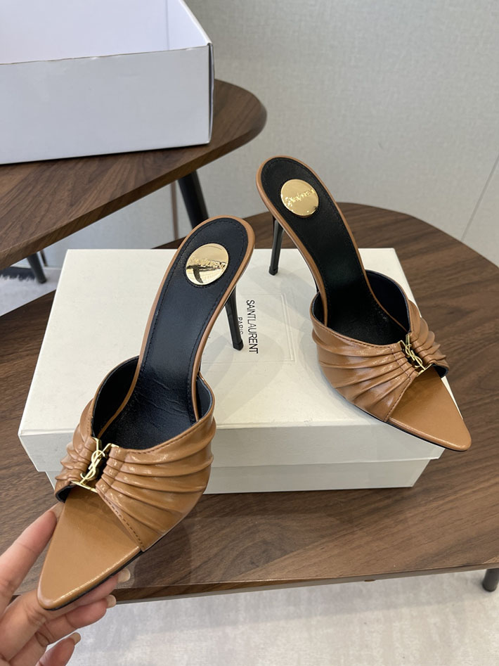 最高級サンローランスーパーコピー YSL 2026新作 95mmヒール バビロン ミュール スムースレザー ブラウン 2630685 ヒールミュール ポインテッドトゥ きれいめ - 画像 (8)