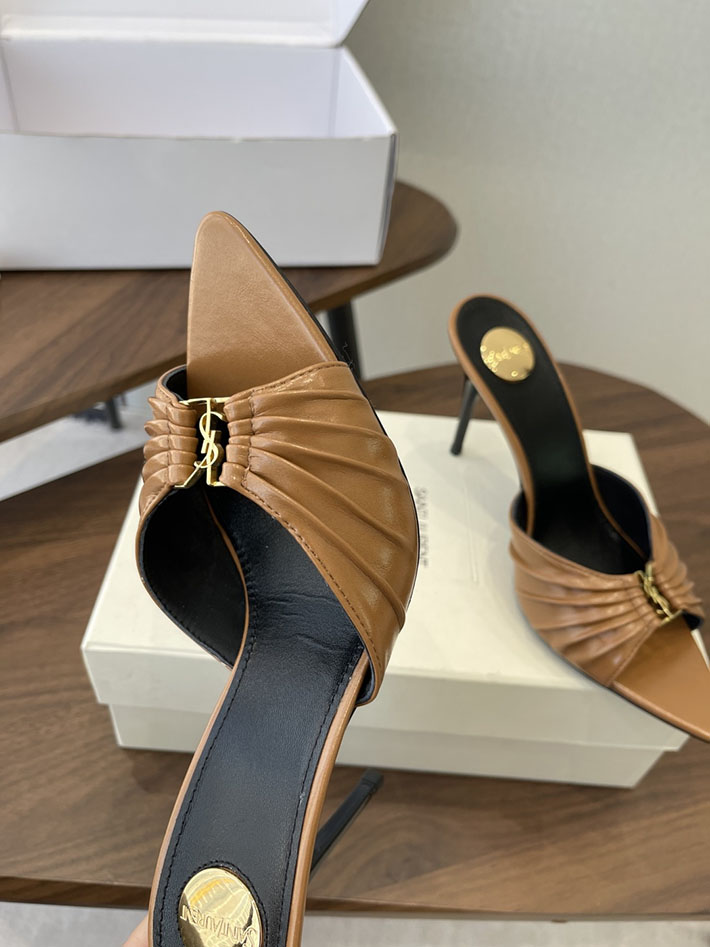 最高級サンローランスーパーコピー YSL 2026新作 95mmヒール バビロン ミュール スムースレザー ブラウン 2630685 ヒールミュール ポインテッドトゥ きれいめ - 画像 (7)