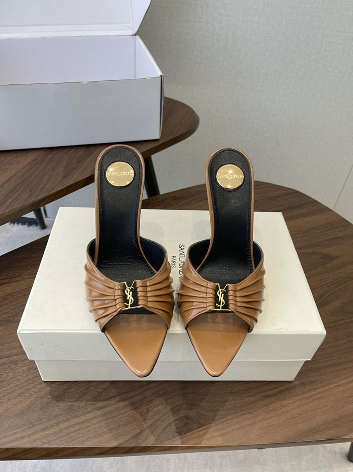 最高級サンローランスーパーコピー YSL 2026新作 95mmヒール バビロン ミュール スムースレザー ブラウン 2630685 ヒールミュール ポインテッドトゥ きれいめ - 画像 (3)