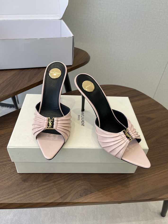 最高級サンローランスーパーコピー YSL 2026新作 95mmヒール バビロン ミュール スムースレザー ピンク 2630686 ミュールサンダル ヒール 太ヒール 歩きやすい - 画像 (9)