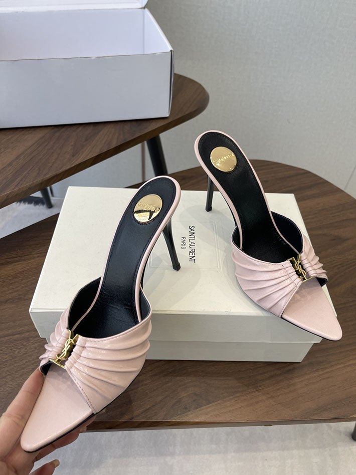 最高級サンローランスーパーコピー YSL 2026新作 95mmヒール バビロン ミュール スムースレザー ピンク 2630686 ミュールサンダル ヒール 太ヒール 歩きやすい - 画像 (8)