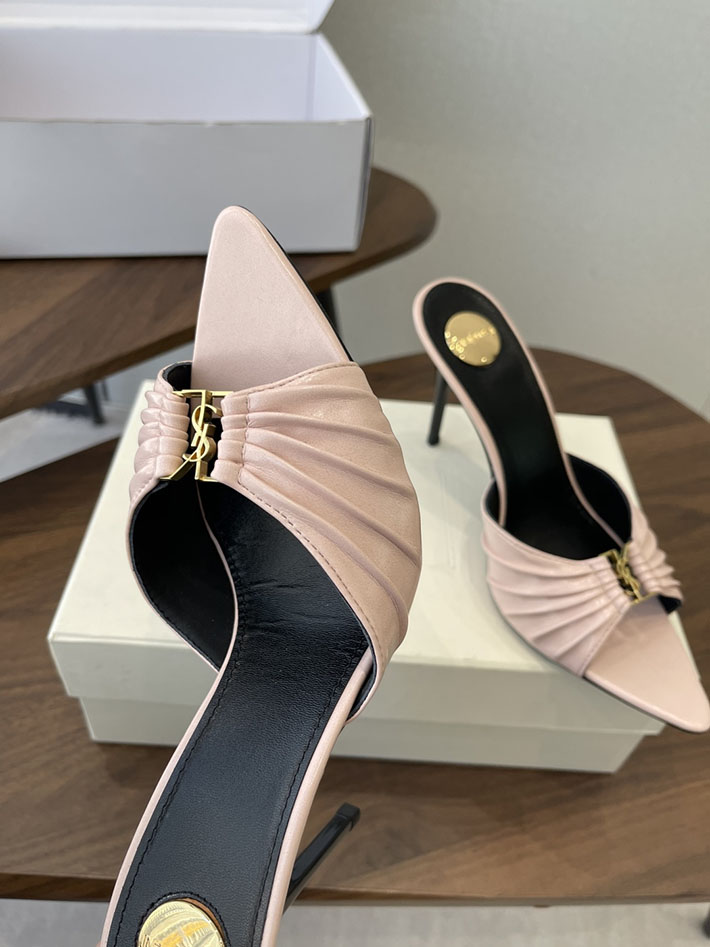 最高級サンローランスーパーコピー YSL 2026新作 95mmヒール バビロン ミュール スムースレザー ピンク 2630686 ミュールサンダル ヒール 太ヒール 歩きやすい - 画像 (7)