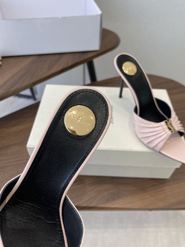 最高級サンローランスーパーコピー YSL 2026新作 95mmヒール バビロン ミュール スムースレザー ピンク 2630686 ミュールサンダル ヒール 太ヒール 歩きやすい - 画像 (6)