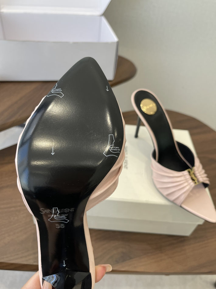 最高級サンローランスーパーコピー YSL 2026新作 95mmヒール バビロン ミュール スムースレザー ピンク 2630686 ミュールサンダル ヒール 太ヒール 歩きやすい - 画像 (4)