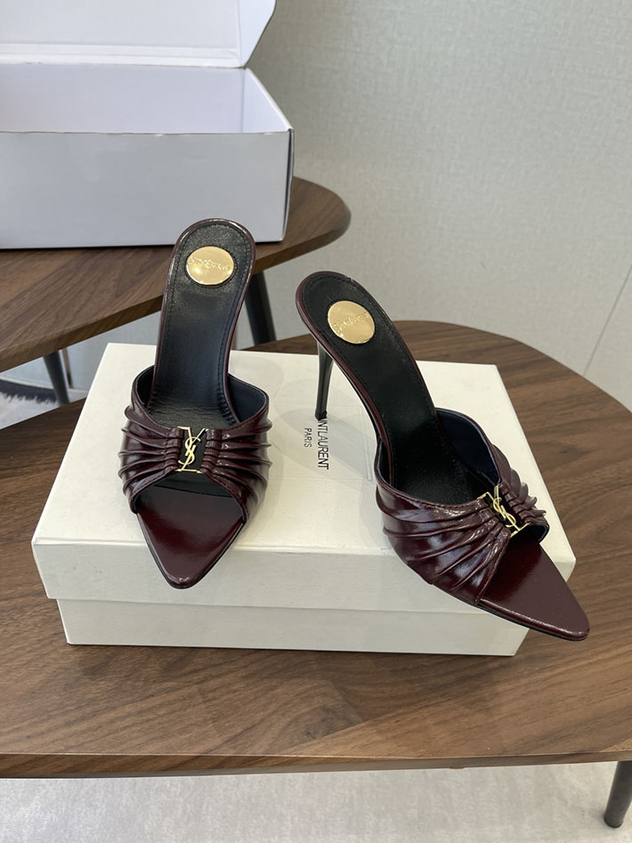 最高級サンローランスーパーコピー YSL 2026新作 95mmヒール バビロン ミュール スムースレザー ワインレッド 2630687 ミュール 人気 ブランド - 画像 (9)