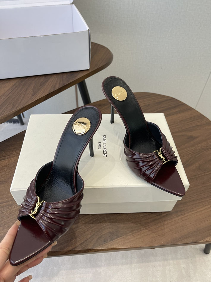 最高級サンローランスーパーコピー YSL 2026新作 95mmヒール バビロン ミュール スムースレザー ワインレッド 2630687 ミュール 人気 ブランド - 画像 (8)