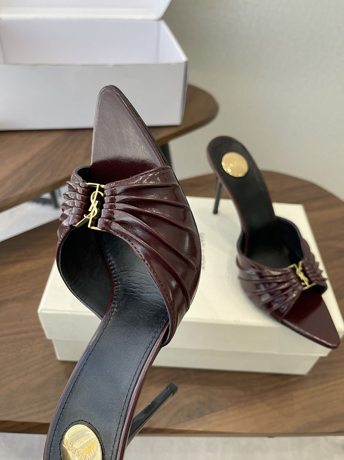 最高級サンローランスーパーコピー YSL 2026新作 95mmヒール バビロン ミュール スムースレザー ワインレッド 2630687 ミュール 人気 ブランド - 画像 (7)