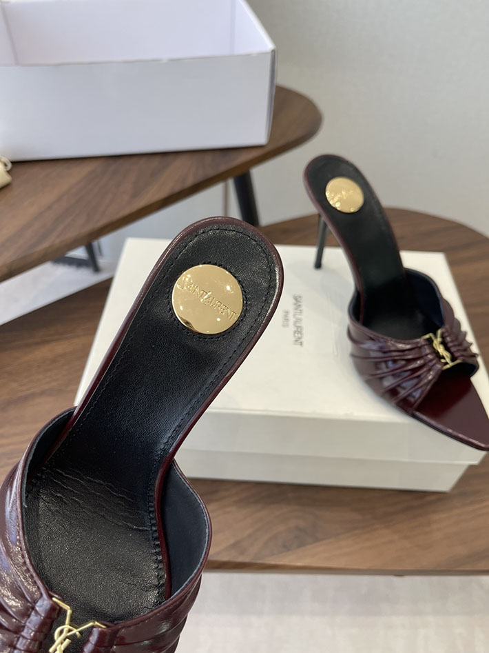 最高級サンローランスーパーコピー YSL 2026新作 95mmヒール バビロン ミュール スムースレザー ワインレッド 2630687 ミュール 人気 ブランド - 画像 (6)