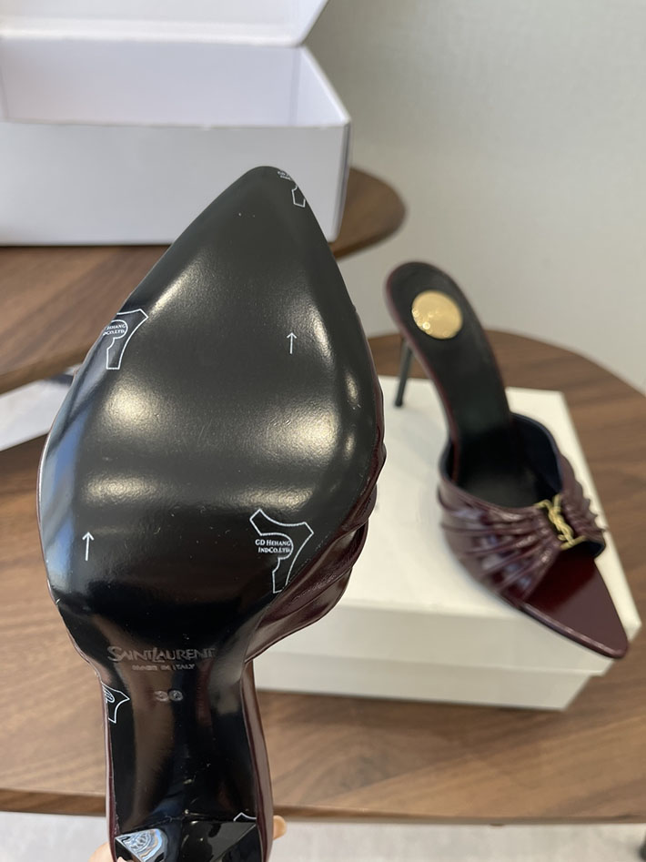 最高級サンローランスーパーコピー YSL 2026新作 95mmヒール バビロン ミュール スムースレザー ワインレッド 2630687 ミュール 人気 ブランド - 画像 (4)