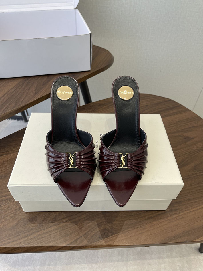 最高級サンローランスーパーコピー YSL 2026新作 95mmヒール バビロン ミュール スムースレザー ワインレッド 2630687 ミュール 人気 ブランド - 画像 (3)