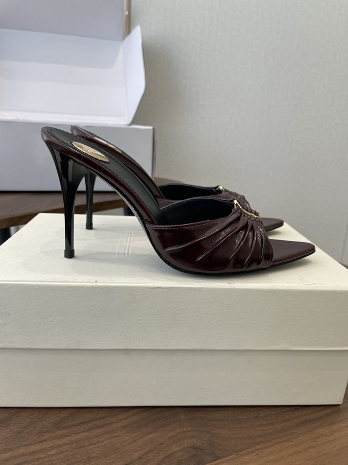 最高級サンローランスーパーコピー YSL 2026新作 95mmヒール バビロン ミュール スムースレザー ワインレッド 2630687 ミュール 人気 ブランド - 画像 (2)