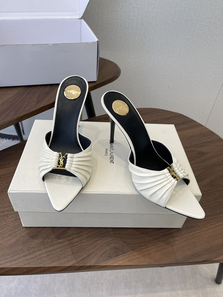 最高級サンローランスーパーコピー YSL 2026新作 95mmヒール バビロン ミュール スムースレザー ホワイト 2630688 ミュール ブランド レディース - 画像 (9)