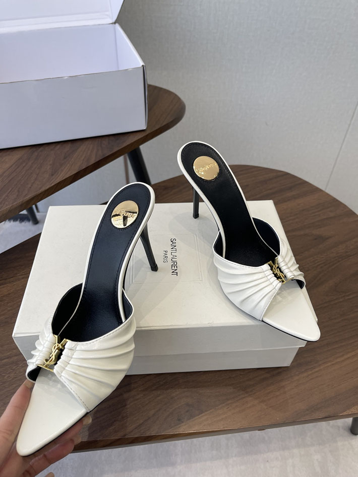 最高級サンローランスーパーコピー YSL 2026新作 95mmヒール バビロン ミュール スムースレザー ホワイト 2630688 ミュール ブランド レディース - 画像 (8)