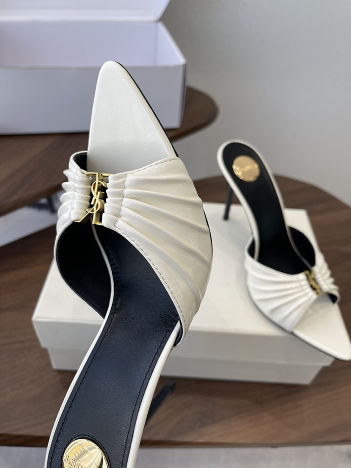 最高級サンローランスーパーコピー YSL 2026新作 95mmヒール バビロン ミュール スムースレザー ホワイト 2630688 ミュール ブランド レディース - 画像 (7)