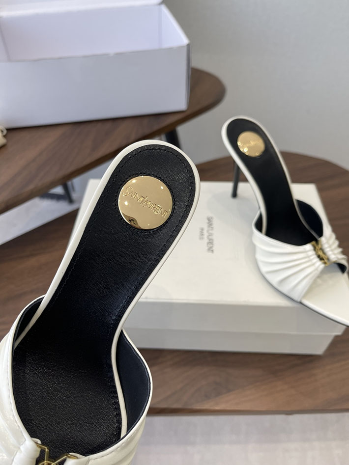 最高級サンローランスーパーコピー YSL 2026新作 95mmヒール バビロン ミュール スムースレザー ホワイト 2630688 ミュール ブランド レディース - 画像 (6)