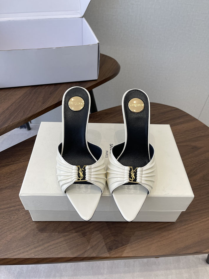 最高級サンローランスーパーコピー YSL 2026新作 95mmヒール バビロン ミュール スムースレザー ホワイト 2630688 ミュール ブランド レディース - 画像 (3)