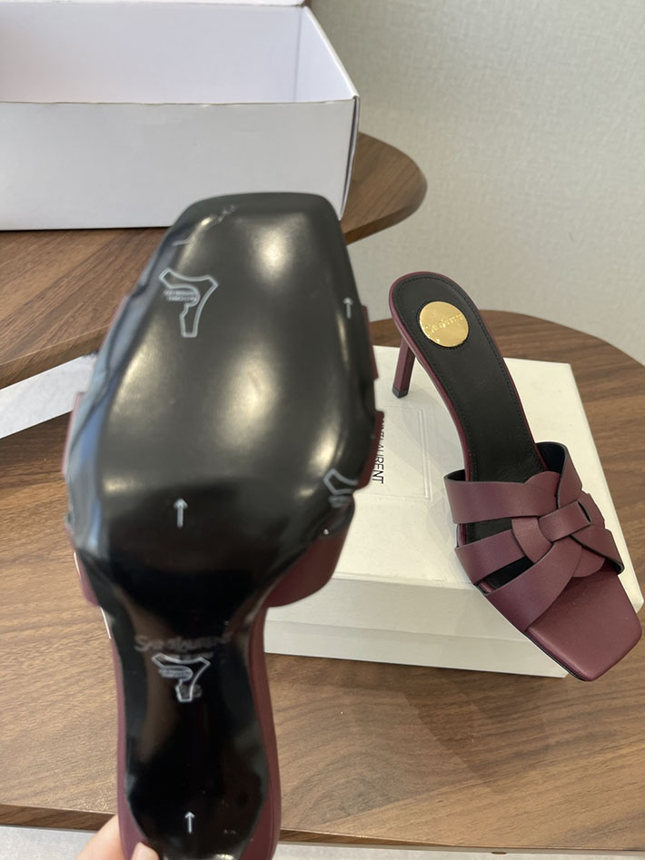 最高級サンローランスーパーコピー YSL 2026 新作 Pre-Loved サンダル レディース ヒール高め ワインレッド 2630706 夏 サンダル レディース ブランド - 画像 (4)