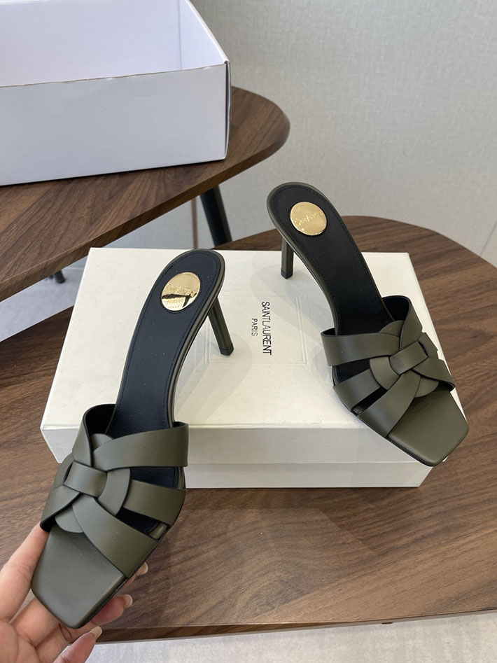 最高級サンローランスーパーコピー YSL 2026 新作 Pre-Loved サンダル レディース ヒール高め カーキ 2630707 サン ローラン 靴 レディース - 画像 (8)