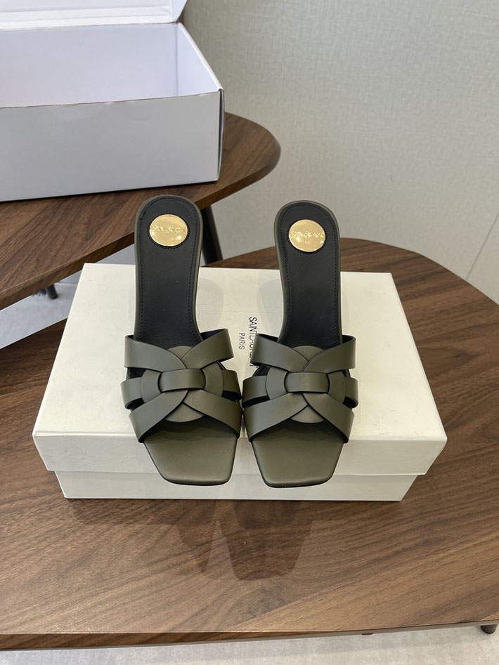 最高級サンローランスーパーコピー YSL 2026 新作 Pre-Loved サンダル レディース ヒール高め カーキ 2630707 サン ローラン 靴 レディース - 画像 (3)