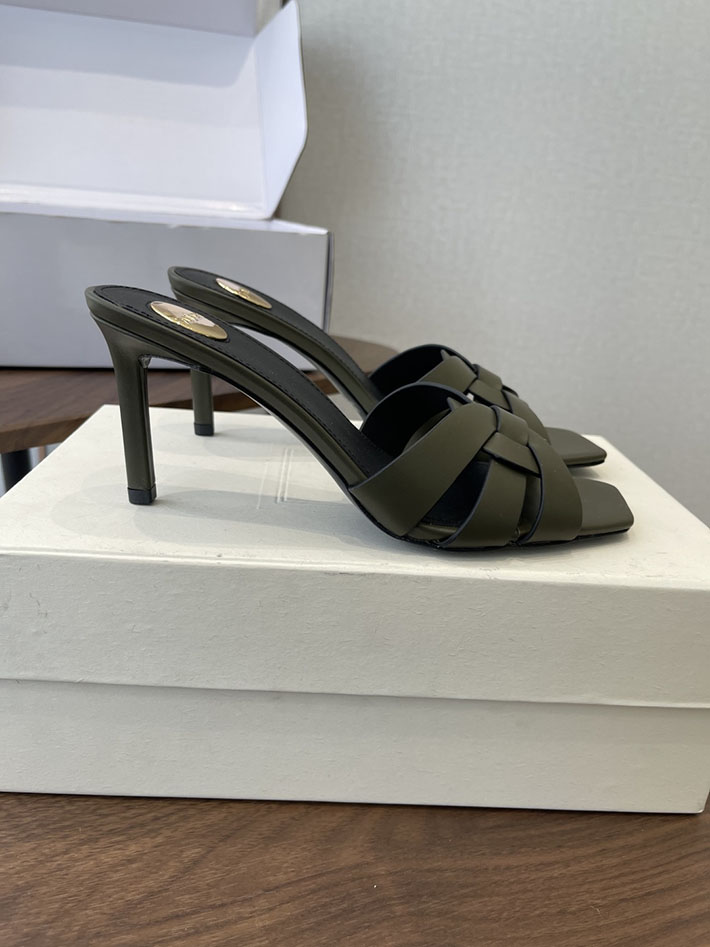 最高級サンローランスーパーコピー YSL 2026 新作 Pre-Loved サンダル レディース ヒール高め カーキ 2630707 サン ローラン 靴 レディース - 画像 (2)