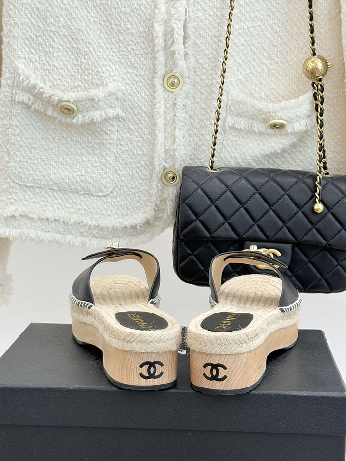最高級シャネルスーパーコピー CHANEL サンダル ココマーク ウッドソール レザー キャンバス ブラック 2630945 シャネル サンダル 公式 - 画像 (5)