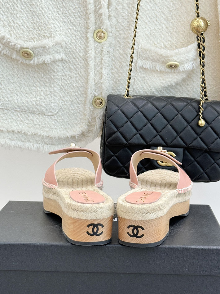 最高級シャネルスーパーコピー CHANEL サンダル ココマーク ウッドソール レザー キャンバス ピンク 2630946 シャネル サンダル ピンク - 画像 (5)