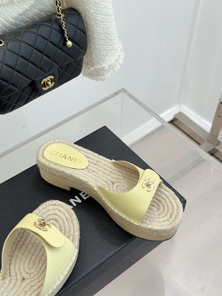 最高級シャネルスーパーコピー CHANEL サンダル ココマーク ウッドソール レザー キャンバス イエロー 2630947 シャネル サンダル 新作 - 画像 (6)