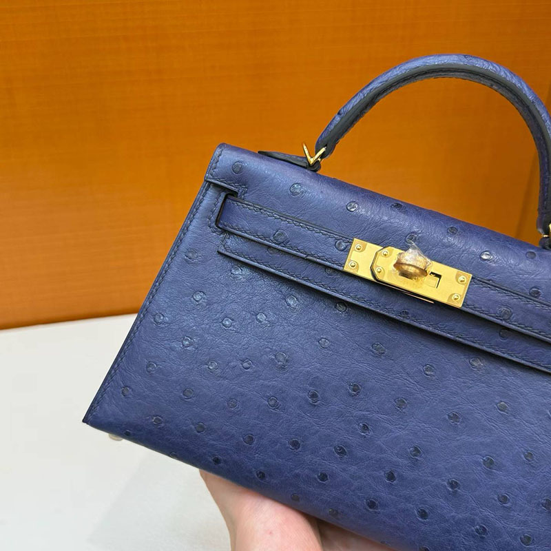 エルメス ケリーミニの通販 HERMES ケリーミニ2 外縫い ブルーサフィール オーストリッチ ゴールド金具 H071946CC73 ケリーミニバッグ - 画像 (5)