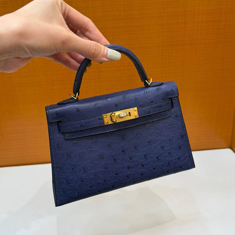 エルメス ケリーミニの通販 HERMES ケリーミニ2 外縫い ブルーサフィール オーストリッチ ゴールド金具 H071946CC73 ケリーミニバッグ - 画像 (3)