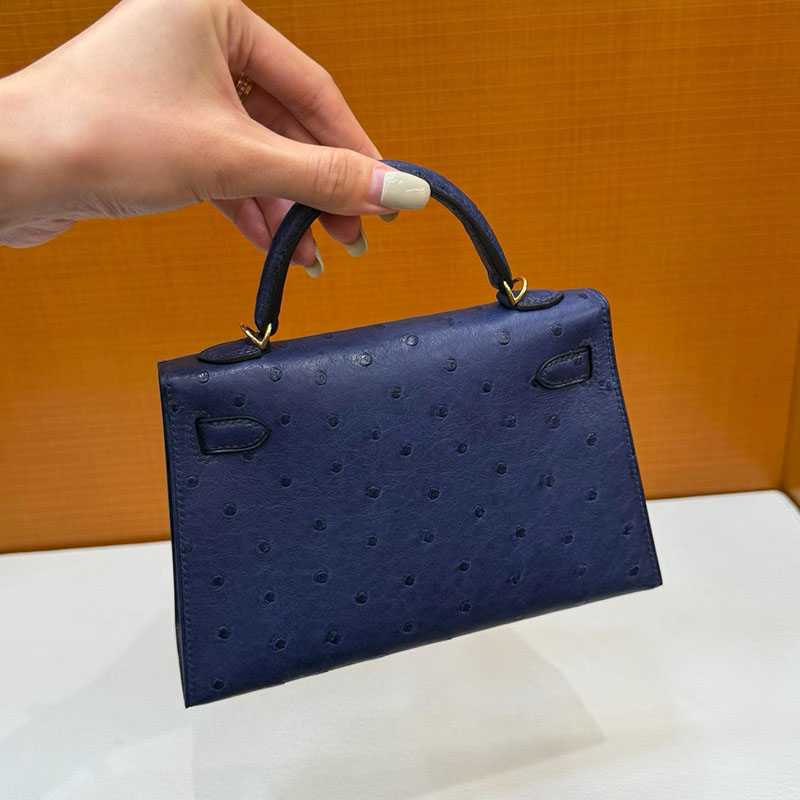 エルメス ケリーミニの通販 HERMES ケリーミニ2 外縫い ブルーサフィール オーストリッチ ゴールド金具 H071946CC73 ケリーミニバッグ - 画像 (2)